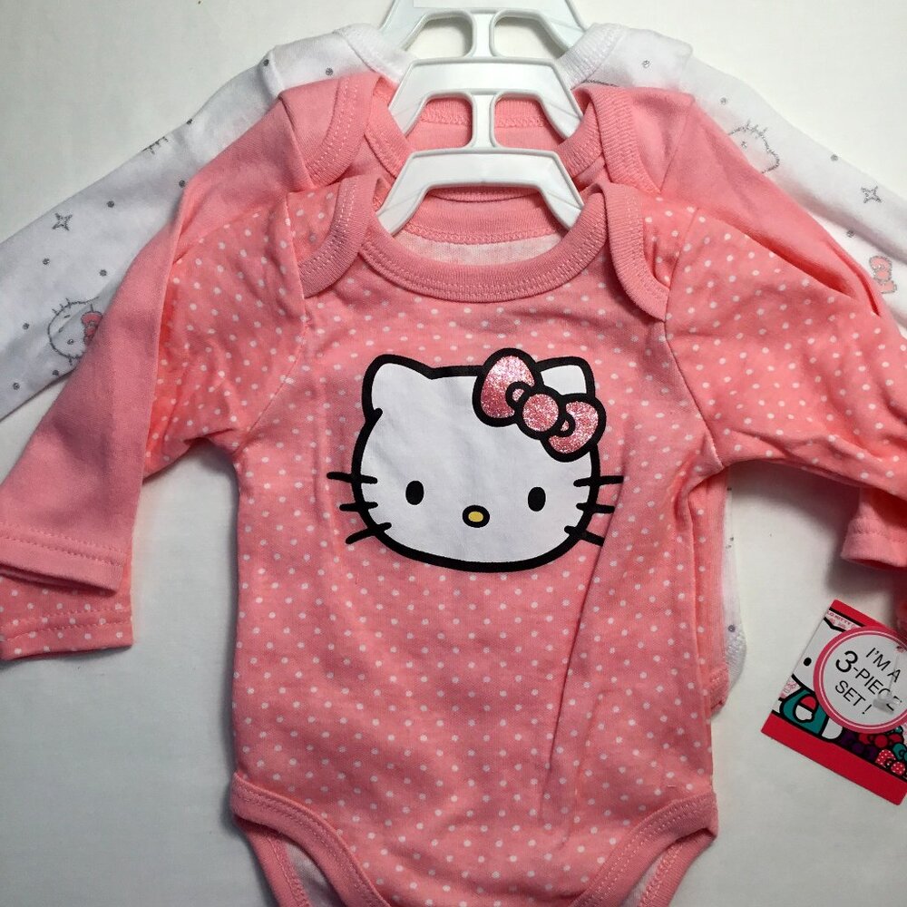 Hello Kitty Baby Girl (6M) 3pk. Glitter Dots Bodysuits
